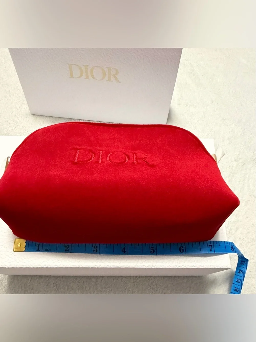 Dior Red Velvet Pouch with Embossed Logo